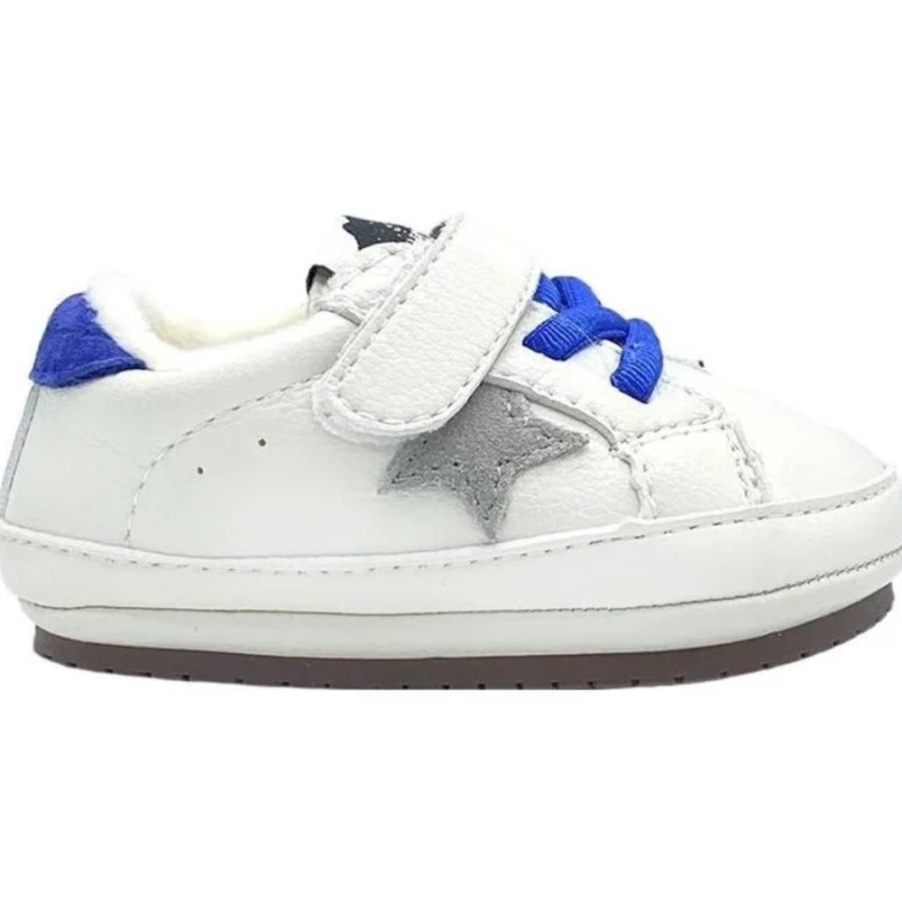Style Child white blue star embroidered lace up strap baby sneakers size EU 19